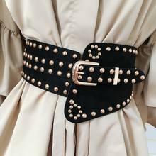 Cinturón con remaches de lujo para Mujer, cinturón ancho, cintura elástica, brillante, Punk 2024 - compra barato