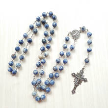 Qiguo-collar con colgante de cruz grande para hombre y mujer, joyería católica, collar de piedra azul con forma de cruz grande para hombres y mujeres 2024 - compra barato