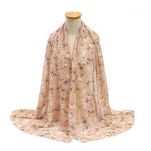 35 Colors Luxury Floral Chiffon Scarf Female Autumn Hijab Ladies Print Shawls and Wraps Bufandas Muslim Bonnet Caps 175*70cm 1PC 2024 - buy cheap