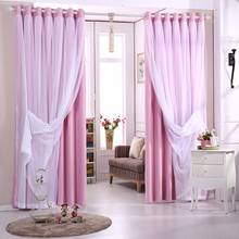 Solid Color Double Layer Curtains with White Tulle for Bedroom Living Room and Kitchen Purple Grey Blue Blackout Curtain 2024 - buy cheap