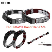 Кожаный ремешок FIFATA для Huawei Honor Band 5, кожаный браслет в стиле ретро с пряжкой-бабочкой для Huawei Honor Band 4, сменный Браслет 2024 - купить недорого
