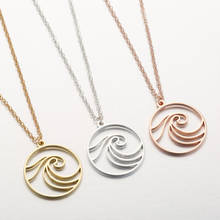 women 2020 gold necklace pendent stainless steel round wave long pendent necklace for women chain on the neck boho choker solver 2024 - buy cheap