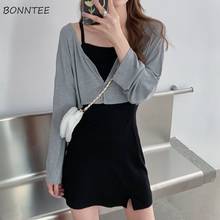 Two Pieces Sets Women Solid Crop Top and Slit Simple Korean Style Chic Trendy Daily Ulzzang College Female Clothing Summer Ins 2024 - buy cheap