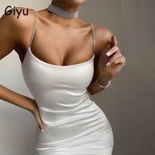 Пикантное клубвечерние нее платье Giyu для женщин, лето 2021, блестящие облегающие мини-платья на бретелях-спагетти со стразами, элегантный белый Сарафан 2024 - купить недорого