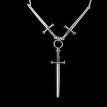 Goth style Jewelry Silver plated Cross circle Three of Swords Choker Necklace 2024 - buy cheap
