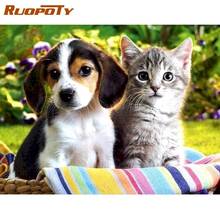 RUOPOTY Painting By Numbers Dog And Cat Animal Picture Handmade Home Living Room Decor Paint Kits 60x75cm Frame Craft Diy Gift 2024 - buy cheap