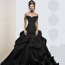 Gothic Wedding Dresses Black Ball Gown Bridal Gowns Off Shoulder Taffeta Pleats Ruffles Zipper Victorian Wedding Gowns 2020 2024 - buy cheap