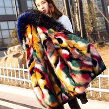 2020 new winter Korean faux fur fox fur hooded short Parka coat jacket Multicolor black Parka jackets thick warm women coats 2024 - buy cheap