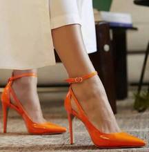 Moraima Snc Newest Pointed Toe High Heel Shoes Sexy Orange Patent Leather Ankle Strap Woman pumps Cutouts Party Wedding Shoes 2024 - buy cheap