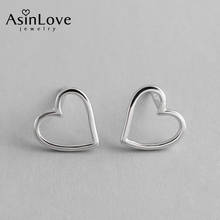 AsinLove-pendientes de plata de ley 925 con forma de corazón, aretes pequeños y huecos, regalo romántico de San Valentín para niñas y mujeres 2024 - compra barato