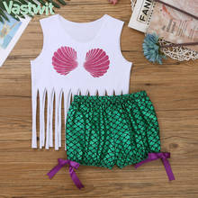 2021 2Pcs Cute Mermaid Set Toddler Kid Baby Girls Clothes Sleeveless Vest Tank Top+Fish Scales Short Pants Summer Outfits 1-4T 2024 - buy cheap