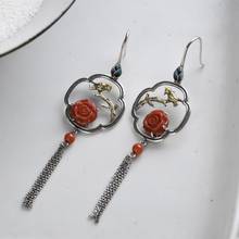 FNJ Red Agate Bird Rose Earrings 925 Silver Original Pure S925 Sterling Silver Long Tassel Drop Earring for Women Jewelry 2024 - buy cheap