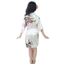 Robe infantil feminino para meninas, roupão kimono de seda cetim com estampa de pavão 2024 - compre barato