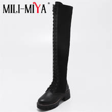MILI-MIYA Ankle/knee-height women boots Lace-up Round toe Cross-tied Motorcycle boots solid Spring/Autumn handmade for ladies 2024 - buy cheap