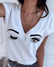 Women V Neck Big Eyes Print Tshirt Summer Short Sleeve Elegant Casual T-shirt Tops Tee Female Shirt Woman Camisetas Mujer 2024 - buy cheap