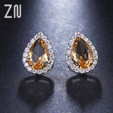 ZN Luxury Champagne and White Water Drop Pear Cut Top Quality Cubic Zircon Stud Earrings Bridal Wedding Jewelry for Women Gift 2024 - buy cheap
