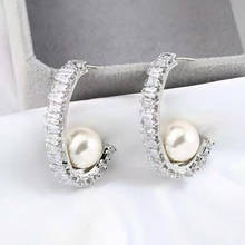 Funmode Fashion Design Cubic Zircon Pearl CC Earrings For Women Hoop Earring decorations for girls Wholesale FE253 2024 - buy cheap