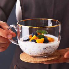 Drinkwar-Tazas de vidrio para desayuno creativo, taza de gran capacidad, transparente, chapada en oro, con mango de cuchara agitadora 2024 - compra barato