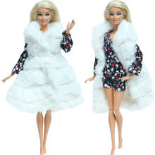 Roupa de boneca artesanal, roupa feminina de casaco de pele branca, macacões com estampa floral, roupas casuais para boneca barbie acessórios, brinquedo de meninas 2024 - compre barato