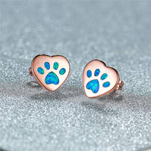 RongXing Cute Blue White Fire Opal Earrings Silver Color Rose Gold Animal Bear Dog Cat Paw Stud Earrings For Women Men Ear Studs 2024 - buy cheap