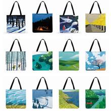 Outdoor Beach Bags Abstract Pastoral Scenery Printed Tote Bag For Women Casual Tote Ladies Shoulder Bag Foldable Shopping Bag 2024 - buy cheap