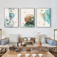 Pintura en lienzo de paisaje de estilo japonés, póster con flores, árboles y pájaros, imágenes artísticas de pared para decoración del hogar y sala de estar 2024 - compra barato
