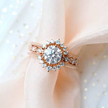 Anel de pedra de zircônia branca feminina, elegante, dainty, cor de ouro rosa, fino, charme de anel de noivado, redondo, de casamento para mulheres 2024 - compre barato