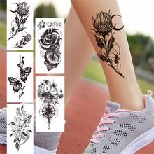 Moon Flower Temporary Tattoo For Women Men Adult Fake Compass Floral Butterfly Tattoo Sticker Black Body Art Arm Tatoo Realistic 2024 - buy cheap