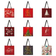 Red Christmas tree print tote bag linen fabric bag casual folding shopping bag outdoor beach bag daily handbag 2024 - buy cheap