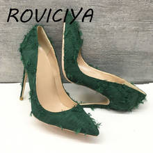 Черно-зеленые туфли на высоком каблуке 12 см; эксклюзивные брендовые туфли с кисточками и острым носком; пикантные женские туфли с закрытым носком для свадебной вечеринки; вечерние туфли; BM013 ROVICIYA 2024 - купить недорого