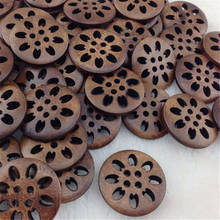 20 pcs Wood Sewing Button Scrapbooking Round Brown 4 Holes Snowflake Pattern 25mm(1") WB215 2024 - buy cheap