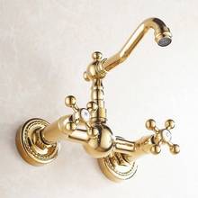 Luxury Gold Color Brass Wall Mounted Swivel Spout Bathroom Bath Tub Faucet Hot Cold Mixer Taps Two Cross Handles agf019 2024 - buy cheap