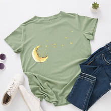 Camiseta feminina estampa lua e borboleta, camiseta feminina estampada manga curta verão 2024 - compre barato
