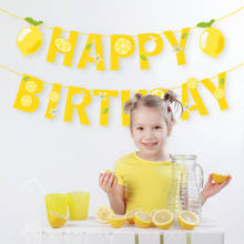 Faixa decorativa de festa de feliz aniversário para bebês, decoração de parede de limão, faixa de pendurar na parede, lembrança de festa infantil de aniversário 2024 - compre barato