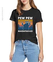 Высококачественная женская черная футболка с котом Pew Madafakas, забавная женская футболка с котом, гангстером и пистолетом в стиле ретро, топы с юмором, женская одежда 2024 - купить недорого