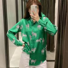 Women's Animal Printing Shirt Autumn Loose Long Sleeve Casual Blouse Turn Down Collar Tops 2024 - buy cheap