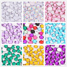 Strass acrílico colorido de 7 tamanhos com glitter, redondo base plana para decoração de unhas, jóias, nail art, 7 tamanhos 2024 - compre barato