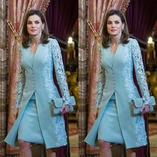 Elegant Two Pieces Mother of The Bride Dresses with Jacket Lace Applique Long Sleeve Groom Godmother Evening Dress Knee Length 2024 - buy cheap