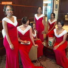 Sexy Red And White Africa Style Bridesmaid Dresses V Neck Mermaid Maid Of Honor Gowns Custom Made Girl Long Wedding Party Dress 2024 - buy cheap