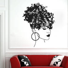 Adesivo de parede estilo africano, decalque de parede para salão de beleza, quarto de menina, decoração para casa, rosto de mulher, áfrica, afro, mural artístico, adesivo de parede, vinil am40 2024 - compre barato