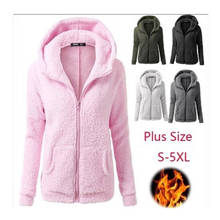 2020 Women's Jacket Plush Pocket Coats Zipper Hoodies Autumn Winter Velvet Thick Patchwork Casual Short Hooded Windbreaker New 2024 - buy cheap