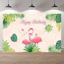 Neoback-faixa de happy birthday, festa de casamento, flamingo, folhas tropicais, estúdio fotográfico, bacdrop, fotografia, planos de parede 2024 - compre barato