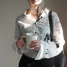 White Letter Printed Loose Casual Turn Down Collar Long Sleeve Shirt Female's Blouse Womens 2019 Autumn New  Tops P009 2024 - buy cheap