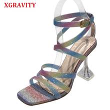 XGRAVITY Internet Celebrity Women Sandals Rainbow Colorful High Heel Shoes Sexy Strap Design Ladies Shoes Party Pumps B028 2024 - buy cheap