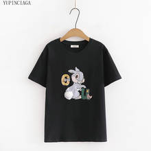 Women's Cartoon Rabbit Print Harajuku T Shirts Short Sleeve O-Neck Cotton Funny T Shirt 2020 New Sweet Kawaii Basic Tops Tees 2024 - buy cheap