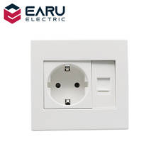 EU 16A Wall Socket Switch 1 Gang with CAT6 T568A/B Internet Computer Data Connector 250V PC Panel White Color Modular 86*92mm 2024 - buy cheap