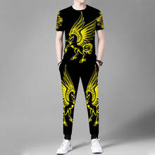 Summer men's short-sleeved T-shirt + trousers 2-piece 3D Pegasus print suit fashion Chinese style dragon pattern men's clothing 2024 - buy cheap