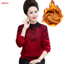 4XL Women Cashmere Sweater Winter Plus Size Sweaters Middle-aged Mother Warm Pullovers Pull Femme Plus Velvet Jumper Tops W1657 2024 - buy cheap