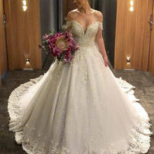 2022 Ball Gown Wedding Dress Sweetheart Off Shoulder Lace Appliques Backless Shining Tulle Princess Bridal Gown Vestido De Noiva 2024 - buy cheap