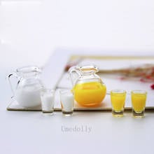 1 Set 1/12 Miniature Dollhouse Milk or Orange Juice Jug Pot with Glasses Pretend Play BJD Doll House Kitchen Mini Food Toy 2024 - buy cheap